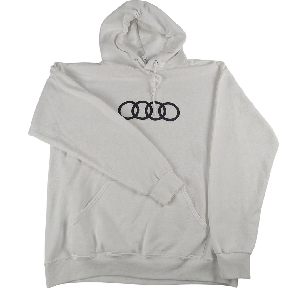 Audi Logo Emblem Hoodie White Mens Large Pullover Sweatshirt